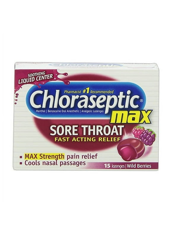 Chloraseptic Max Strength Sore Throat Relief Lozenges, Wild Berries, 15 ea