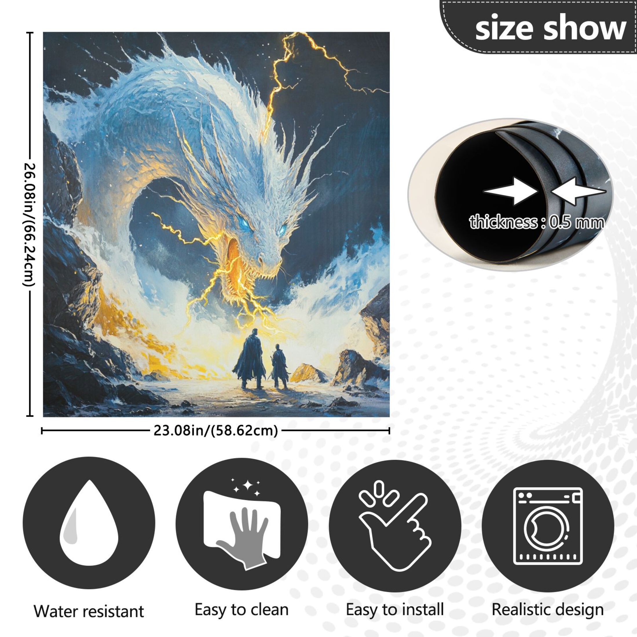 Dishwasher Magnetic Sticker 23x26 Inch Refrigerator Magnetic Sticker Washing Machine Magnetic Sticker Kitchen Panel Magnetic Sticker Home Decor White Lightning Dragon