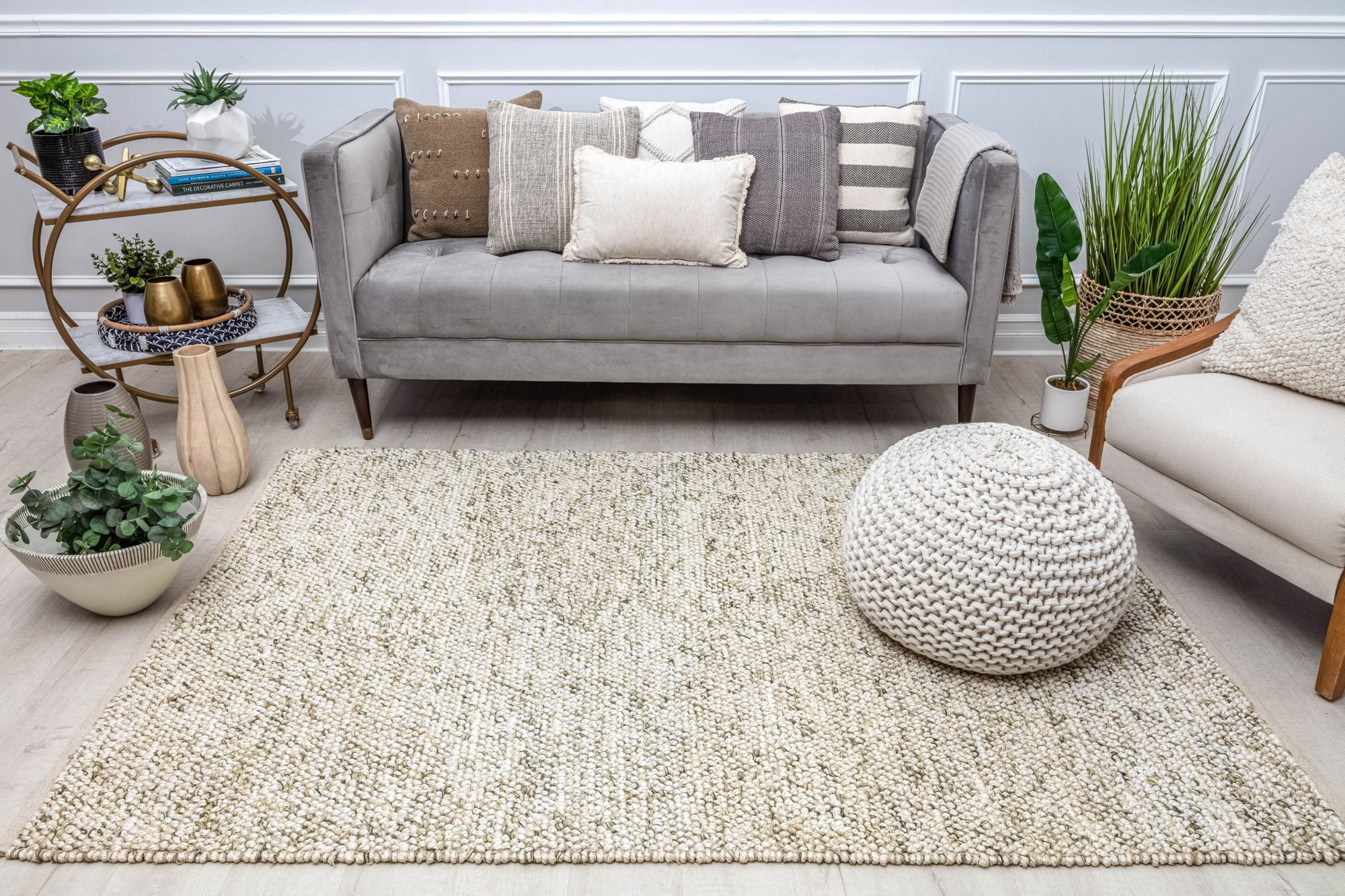Rugs America Sage Confetti DR10D Solid Farmhouse White Area Rug, 5’0”x7’0”
