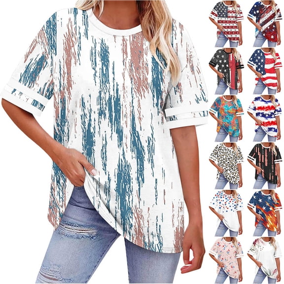 DailkTrvid Plus Size T-Shirts for Women Tie Dye Print Short Sleeve Blouses Casual Crew Neck Loose Fit Tee Summer Trendy Loose Fit Top