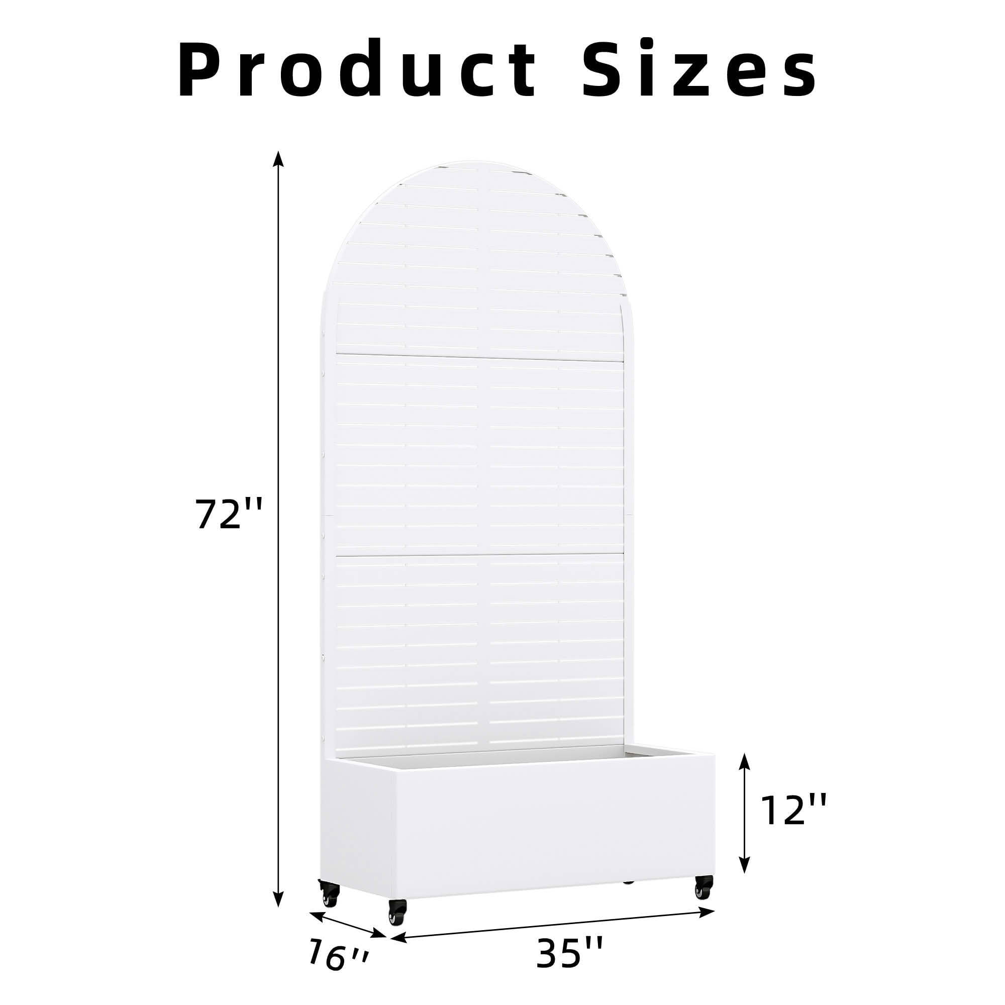 MAYEERTY 72x35x16 Inch White Metal Arched Planter Box with Trellis for Outdoor Garden & Patio