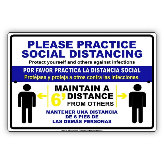 Please Keep Social Distancing at Least 6 Feet for Safety Health Aluminum Metal Sign 8"x12"