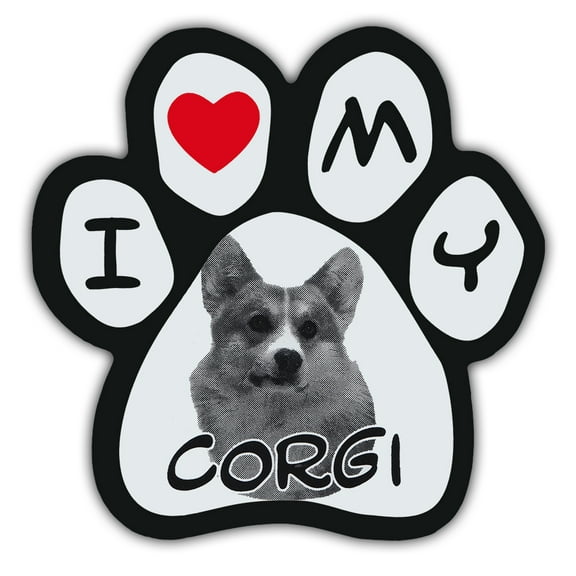 Picture Paws | Dog Paw Shaped Magnets: I Love My Corgi | Car Magnet