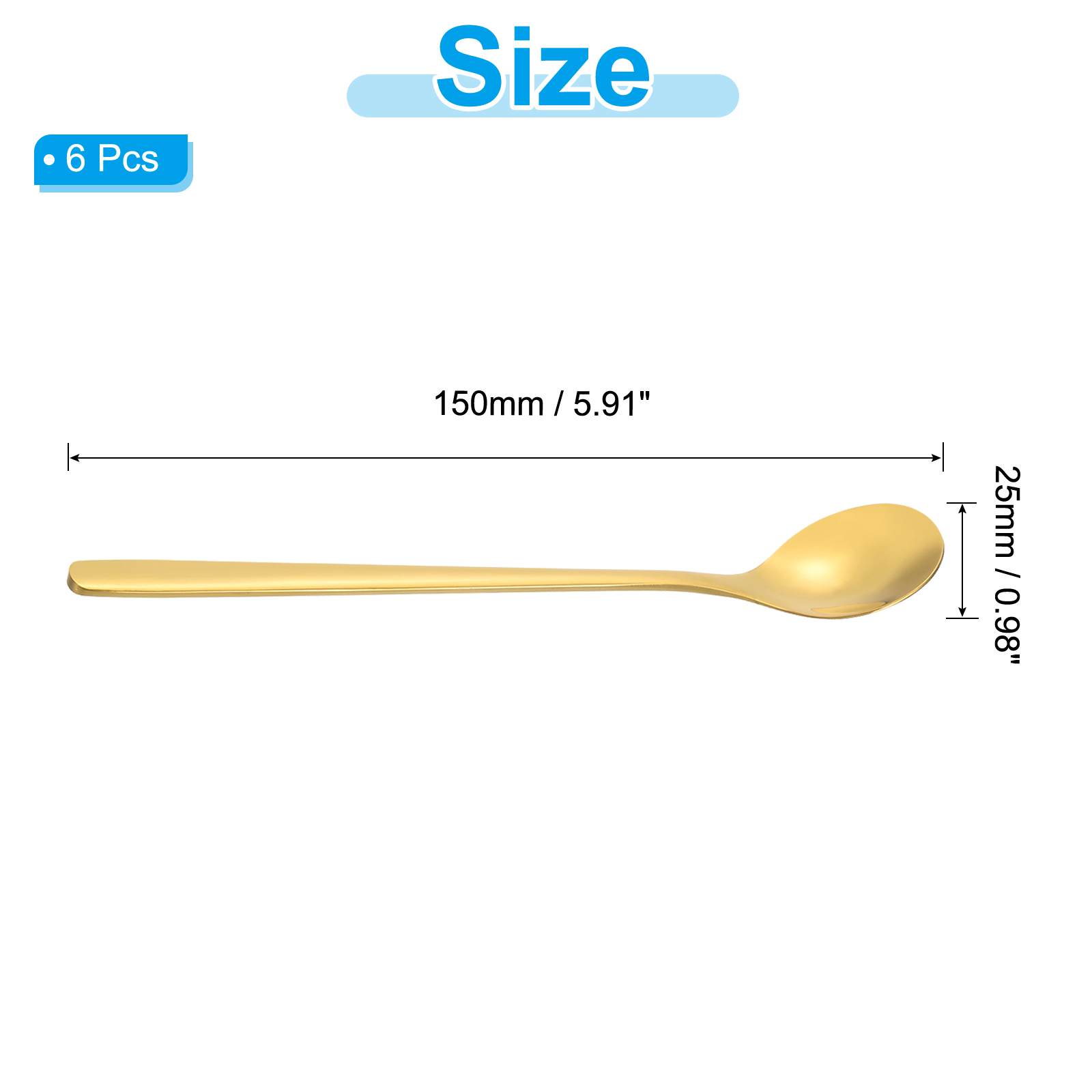 Unique Bargains 304 Stainless Steel Cocktail Stirring Long Handle Spoon for Iced Tea Gold