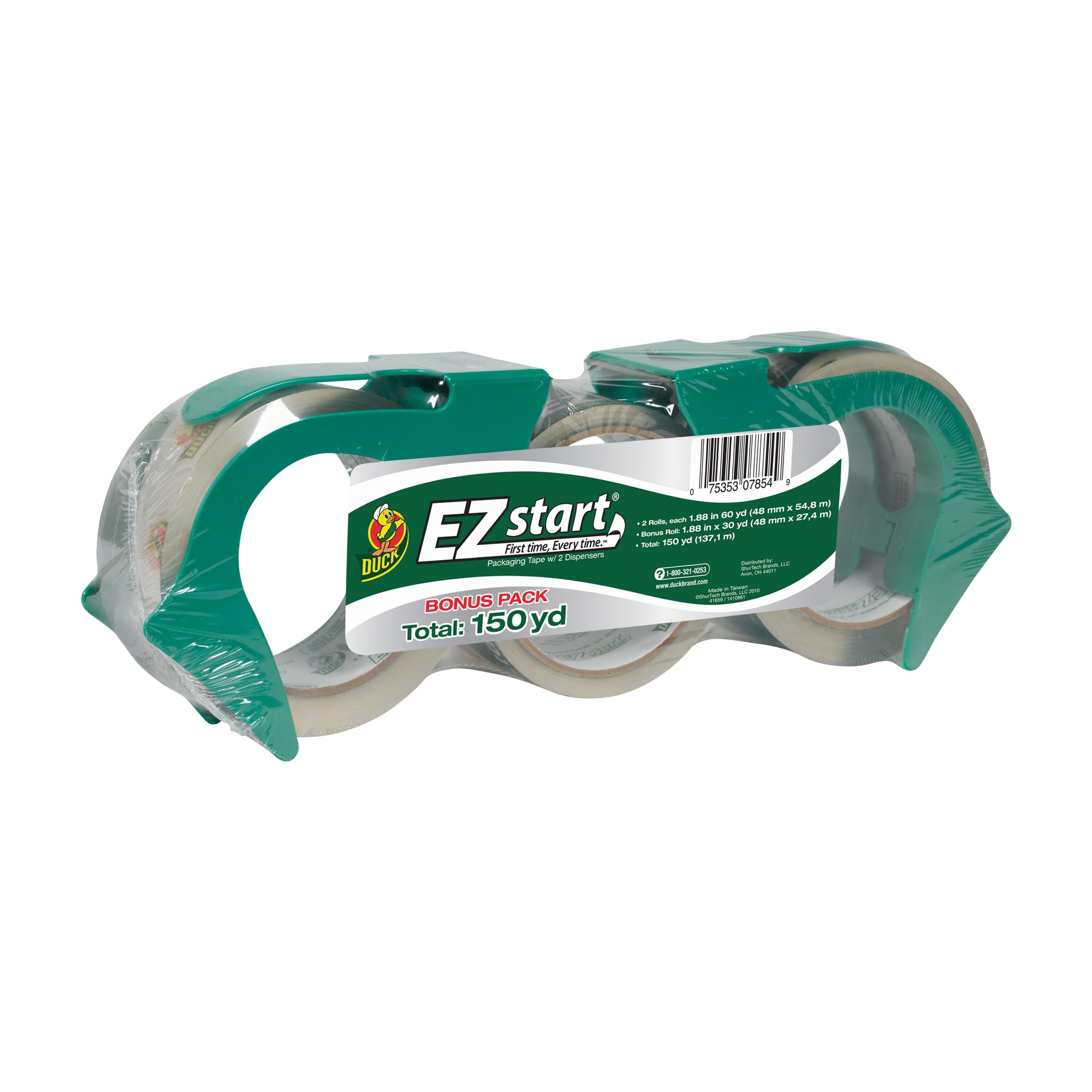 Duck EZ Start 1.88 in x 60 yd Clear Packing Tape and Dispenser, 3pack