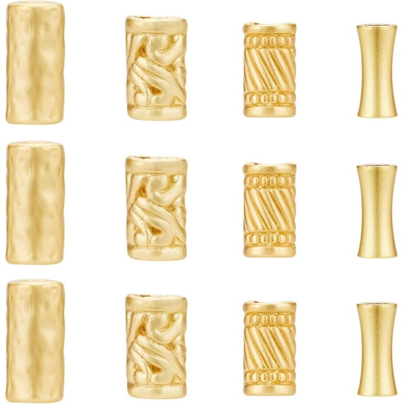 24Pcs 18K Gold Plated Alloy Tube Beads 4 Style Column Bar Spacer Beads for DIY Bracelet Necklace Jewelry Making