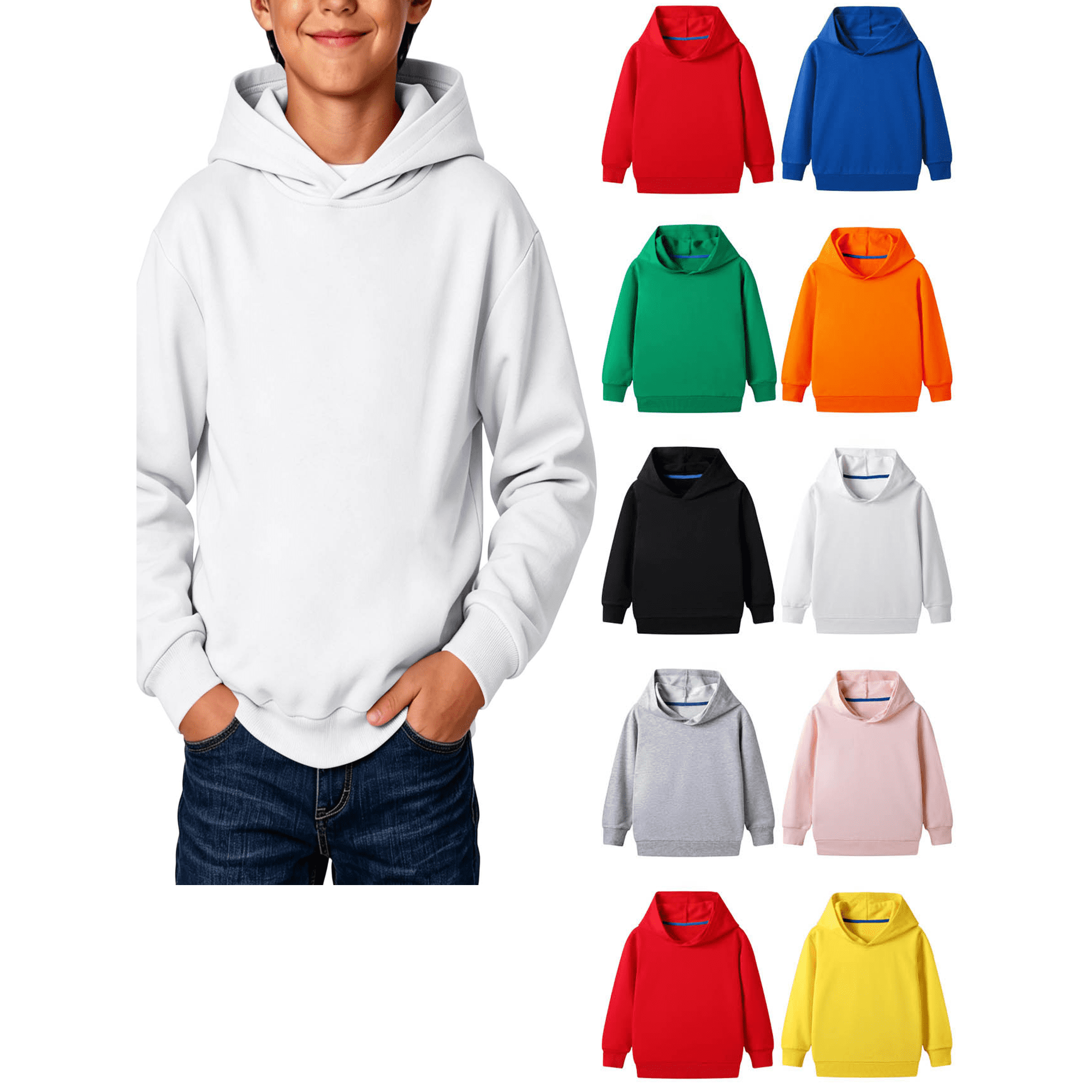 Boys Fleece Hoodies Kids Solid Pullover Sweatshirts Soft Long Sleeve Hooded Sweatshirt Casual Daily Tops with Pockets Size 1-12 Years