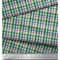 thumbnail image 2 of Soimoi Green Crepe Silk Fabric Window Pane Check Print Fabric by the Yard 42 Inch Wide, 2 of 3