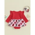 thumbnail image 3 of Infant Baby Girl Valentines Day 2Pcs Spring Outfits Ruffle Long Sleeve Romper Dress with Headband Set, 3 of 8