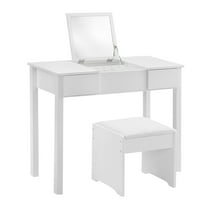 Topbuy 2 Drawers Make-up Mirror Set Vanity Dressing Table Flip-type Desktop with Stool White