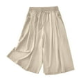 thumbnail image 2 of Yxbdin Modal Capri Pants for Women Wide Leg Drawstring Elastic High Waisted Capris Casual Loose Summer Vacation Cropped Pant Khaki XL, 2 of 4