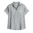 thumbnail image 6 of Women Work Out Tops Sawvnm Women Fashionable Imitation Striped Short Sleeved Casual Short Sleeved Collar With Half Open Button Up Shirt Top Tank Tops for Women Gray 2XL, 6 of 7