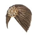thumbnail image 4 of Abbraccia Indian Turban Hat for Women Alloy Brooch Female Headband Hair Scarf Head Wrap Brown, 4 of 9
