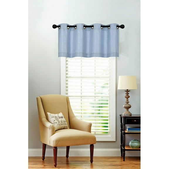 Oversized Soid Colored Grommet Top Textured Window Valance - Blue