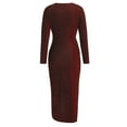 thumbnail image 5 of Herrnalise Women's Solid Color Stretch Dress V Neck Long Sleeve Glitter Gowns Dresses S-2XL, 5 of 6