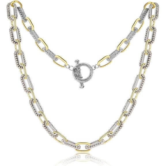 Link Quality Necklaces for Women Gold and Silver Twisted Cable Wire Necklaces Two Tone Trendy Necklace Jewelry Gift[u162]