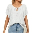 thumbnail image 6 of Njoeus Womens Tops Summer Tie V Neck T-Shirts Casual Ruffle Short Sleeve Tops for Women Trendy Eyelet Loose Blouses S-XXL, 6 of 8