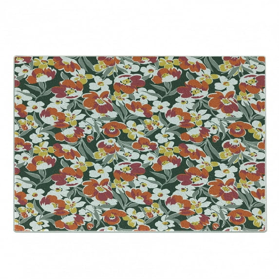 Floral Cutting Board, Vintage Greenery Imagery Natural World Elements Retro Design Vibrant Colors, Decorative Tempered Glass Cutting and Serving Board, Small Size, Multicolor, by Ambesonne