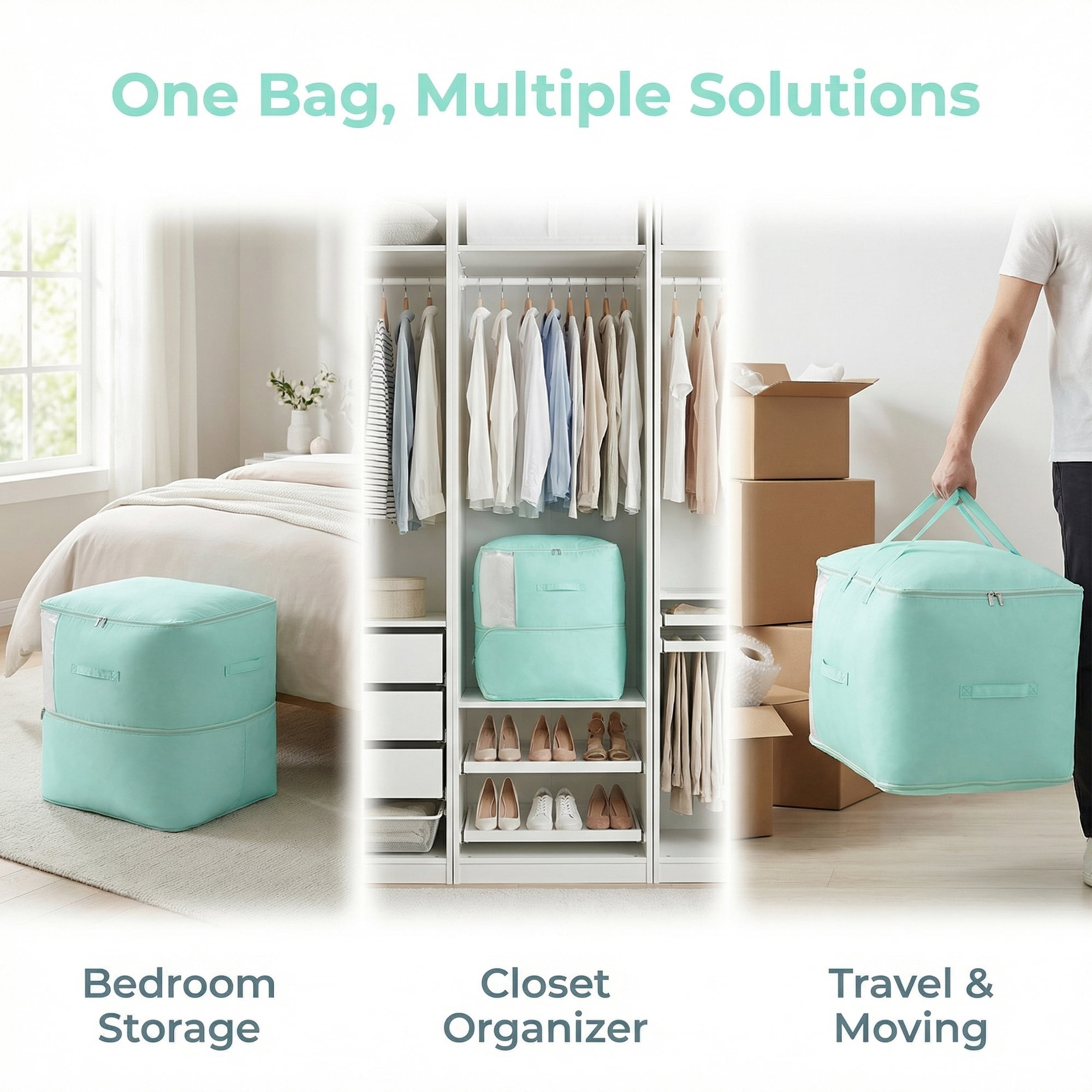 Unique Bargains 1Pc Clothes Expandable Storage Bag Light Green 21.3*16.5*23.6in