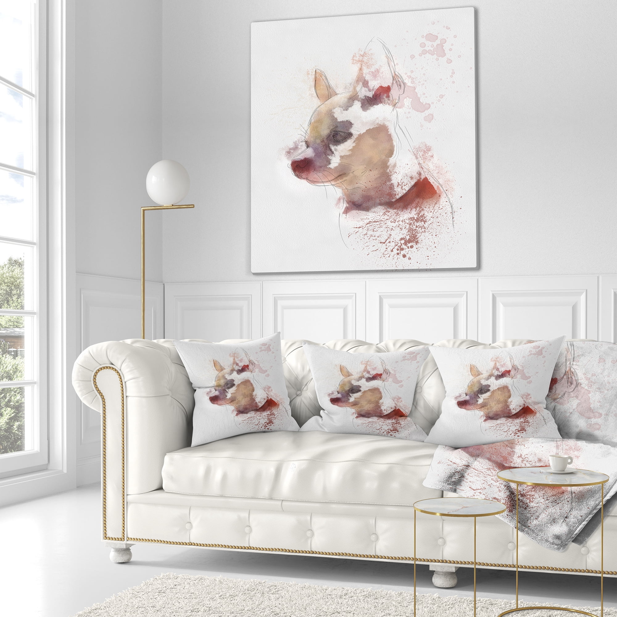 Designart Cute Puppy Portrait Watercolor - Animal Throw Pillow - 16x16
