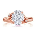 thumbnail image 2 of Gem Stone King 18K Rose Gold Plated Silver White Moissanite and White Diamond 3 Stone Ring for Women (3.03 Cttw, Oval 10X8MM, Gemstone Birthstone, Size 9), 2 of 4