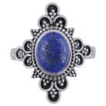 thumbnail image 2 of Natural Lapis 8x10mm Cabochon Oval Shape Gemstone Surrounded By Oxidised Alluring Rawa Work Pattern Handmade 925 Sterling Solid Silver Split Shank Ring For Women, 2 of 2