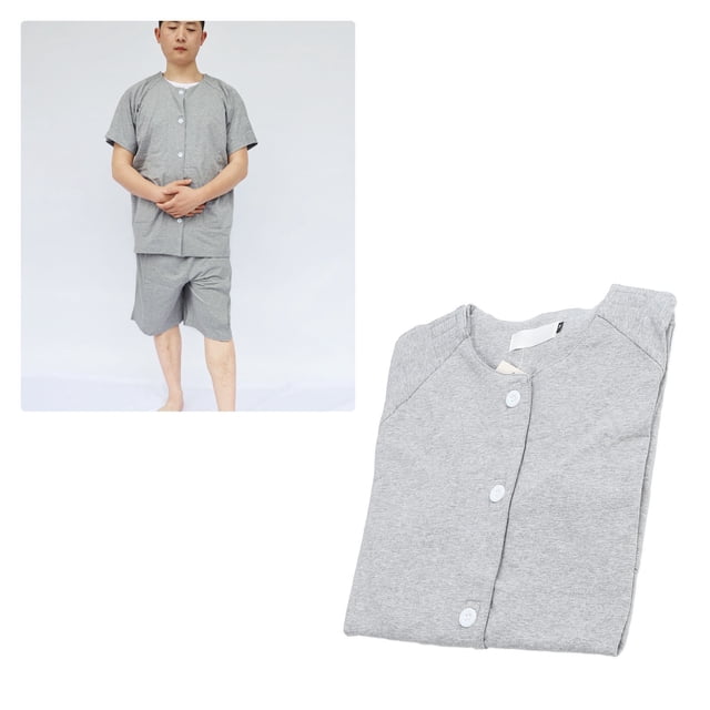 Shoulder Surgery Recovery Shirt Easy Put On Take Off Unisex Post Surgery Short Sleeve Top Light Grey