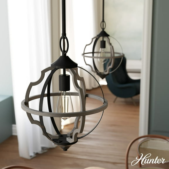 Hunter - Stone Creek 1-light Noble Bronze, Medium Size Pendant Light, Dimmable, Rustic Style, Sphere Shaped, for Bedrooms, Dining, Living Rooms - 19222