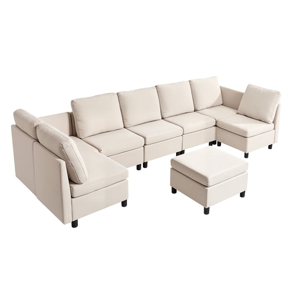 VEVOR Modular Sectional Sofa, U-Shaped 7 Seater Modular Sofa with Hidden Storage, Cloud Sectional Couch with Ottoman & High Rebound Sponge, Solid Wood Frame Upholstered Couch for Living Room, Bedroom