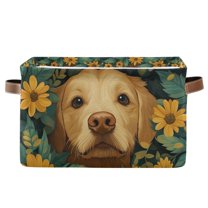 Yayeee Canvas Storage Basket with Handles for Shelves Fabric Bins Closet Organizer, Flowers and Dog