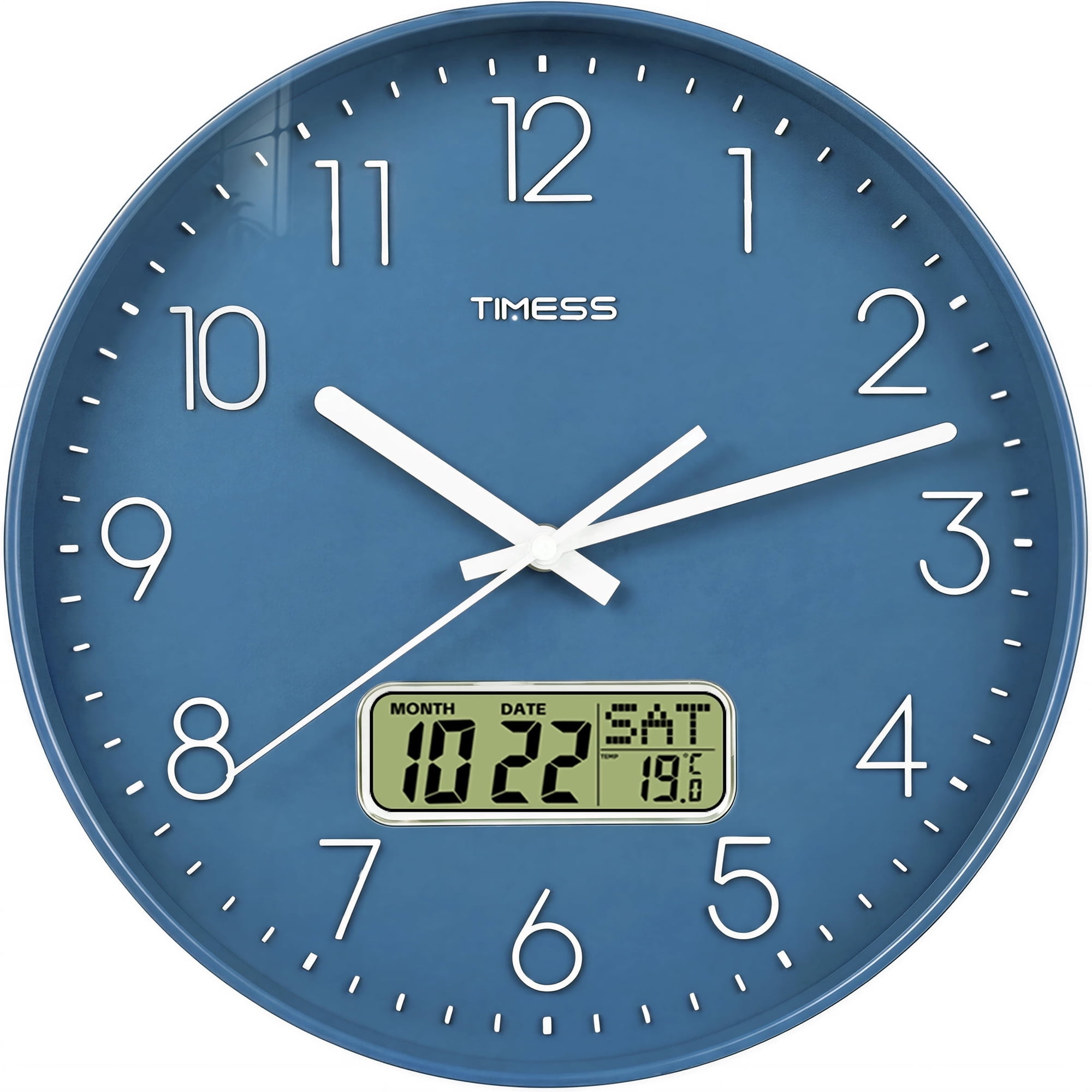 TIMESS 12 Inch Silent Wall Clock with Date Display, Large Easy Read Numbers, Battery Operated