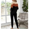 thumbnail image 4 of Top con cuello redondo, pantalones, ropa de descanso, 2 piezas, Color de contraste, manga larga, lazo en la cintura, ropa de dormir de punto informal para mujer, negro S, 4 of 6