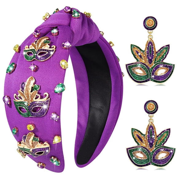 mokkia Mardi Gras Diademas para Mujer Máscara con Cuentas Crwon Diadema Anudada con Joyas Carn Diadema Gordo Martes Accesorios para el Cabello Regalo (Mardi Gras C)
