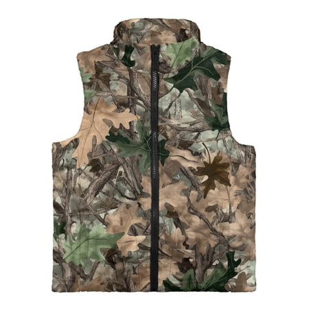 Chririnla Comfortable Sleeveless Fleece Jacket for Hunting Fall Woodland Leaf Camouflage Pattern Polyester With Pocket Girls Vest