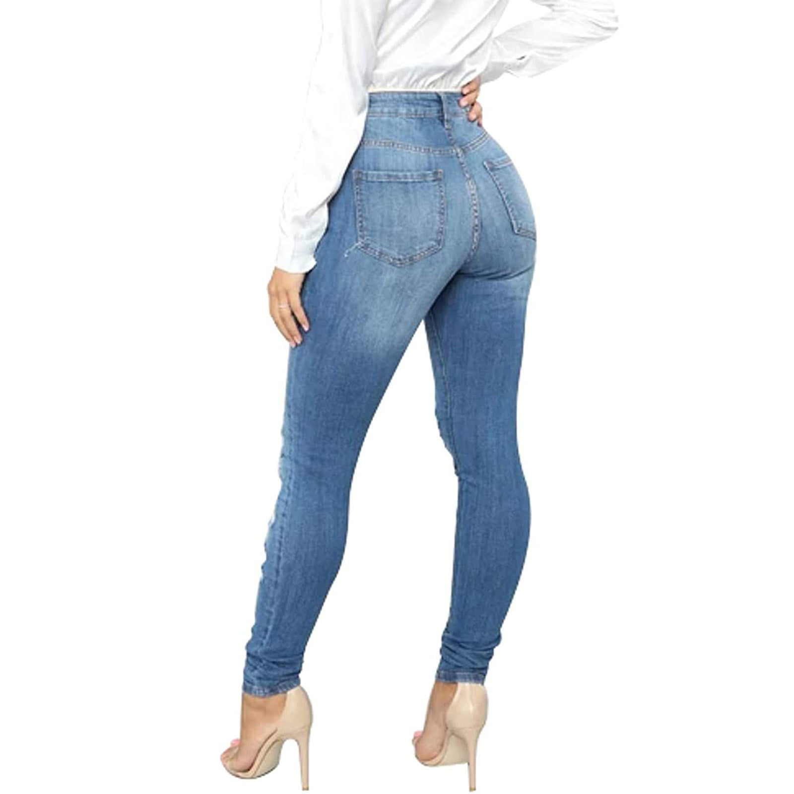 CBGELRT Trendy Jeans for Women High Waist Female Summer Pants Women Women's  High Waisted Ripped Jeans for Women Lift Distressed Stretch Skinny Jeans 
