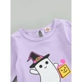 thumbnail image 5 of Bagilaanoe 2Pcs Toddler Baby Girl Halloween Outfits Ghost Print Long Sleeve T-Shirts Tops Cartoon Print Flared Trousers 12M 18M 24M 3T 4T 5T Fall Long Pants Set, 5 of 9