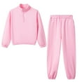thumbnail image 4 of XAOFW Girls Sets Fashion Long Sleeve O-Neck Solid Color Half-Zip Top Pants Big Kids Youth Two Piece Comfort Stylish Casual Daily Lounging Outfits, 4 of 6