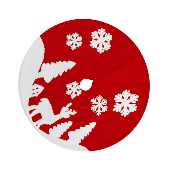 HAMPPLIES 1Set Washable Christmas Tree Skirt with Traditional Style Red Cotton 90x90in
