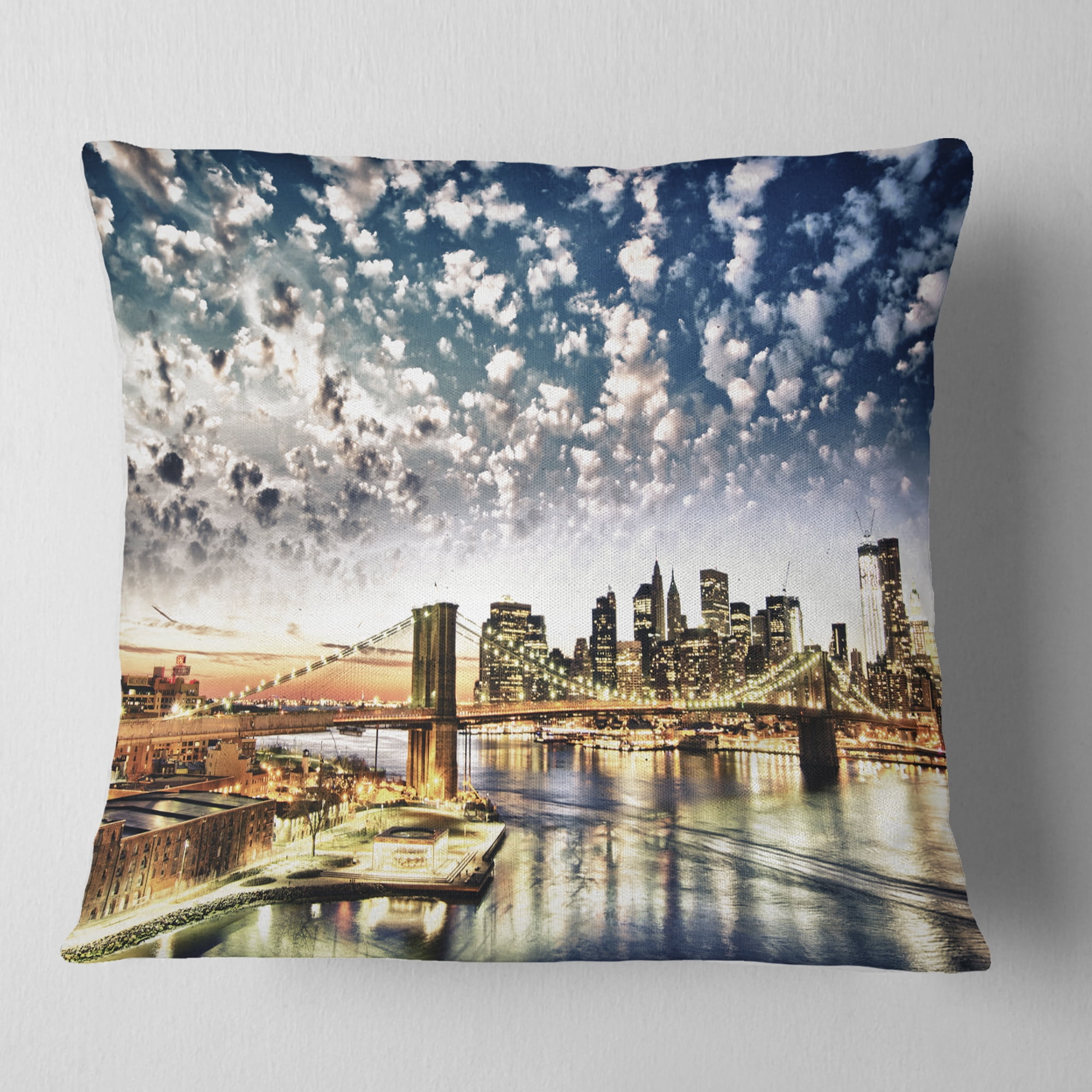 Designart New York City Manhattan Skyline - Cityscape Photo Throw Pillow - 18x18