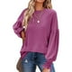 thumbnail image 1 of Top de manga larga para mujer, Color sólido, cuello redondo, informal, suelto, de punto, con volantes, farol, manga larga, camisetas púrpura S, 1 of 6