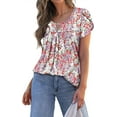 thumbnail image 4 of KISSMODA Womens T Shirts Short Sleeve Pleated Floral Tunic Tops Dressy Casual Crew Neck Summer Boho Tops Blouses, 4 of 5