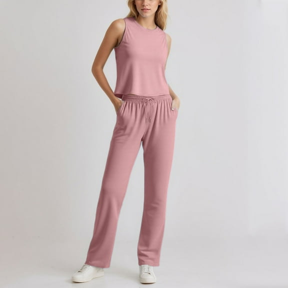 Women's Casual Suit Sleeveless Top Wide Leg Capri Trouser Suit Suits for Women Tall plus Size Dresses Formal Suits for Girls Two Piece Pants Set Women Women Set Dressy Pants for Women plus Size Pant