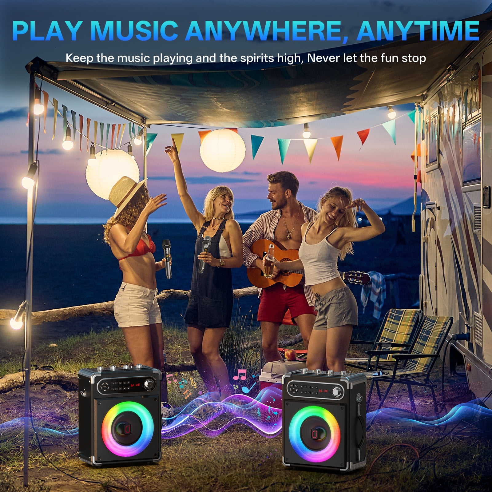 FanFun Karaoke Machine for Adult, Portable Bluetooth Speaker for Party, Home Karaoke System with 2 Microphones, Dj Lights