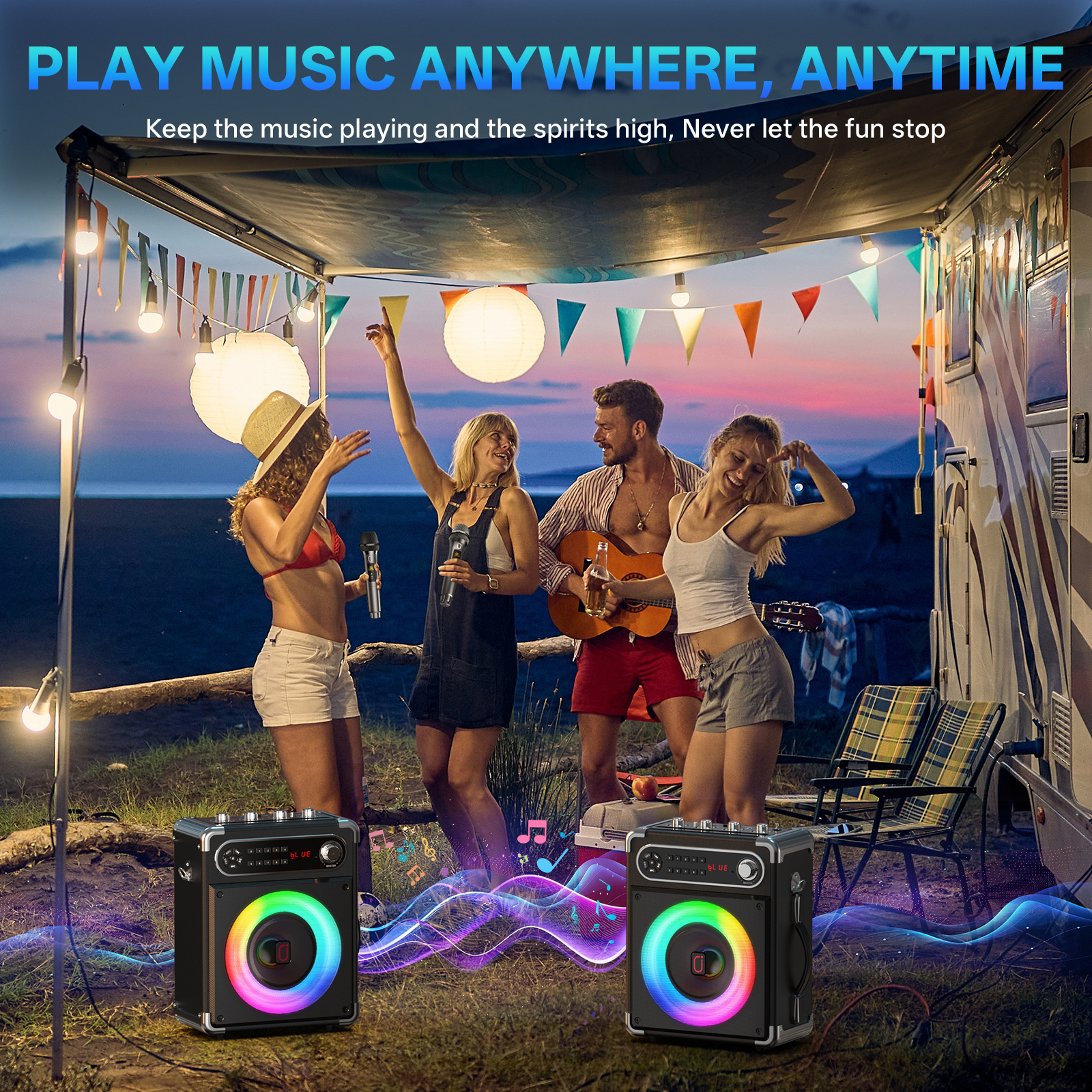 FanFun Portable Karaoke Machine with 2 Microphones & DJ Lights photo 3