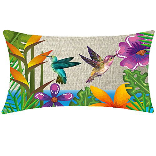 Tropical Flowers Birds Waist Cushion Cover Pillow Case Home Decor Cotton Linen 