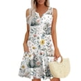 thumbnail image 2 of Minjewel Women's Casual Easter Dress, Loose Fit V-Neck Sleeveless Floral Print Sundress with Pockets, Summer Church Dress, Spring Event, Outdoor Party Wear,Green L, 2 of 6