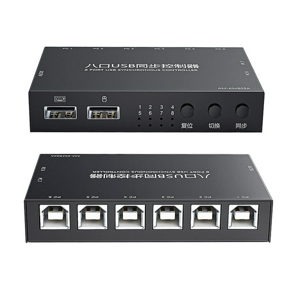 AIMOS 8 Ports USB Synchronizer USB Keyboard Synchronization Controller KVM Switcher Metal Shell and Play Black