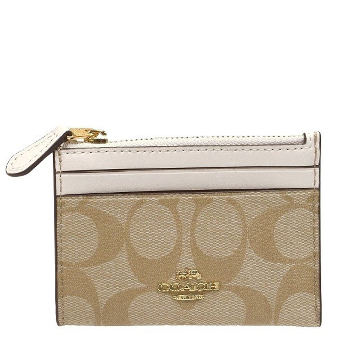 Coach NWT COACH Mini Skinny ID Case Card Coin Key Canvas Classic Wallet Light Khaki/Chalk
