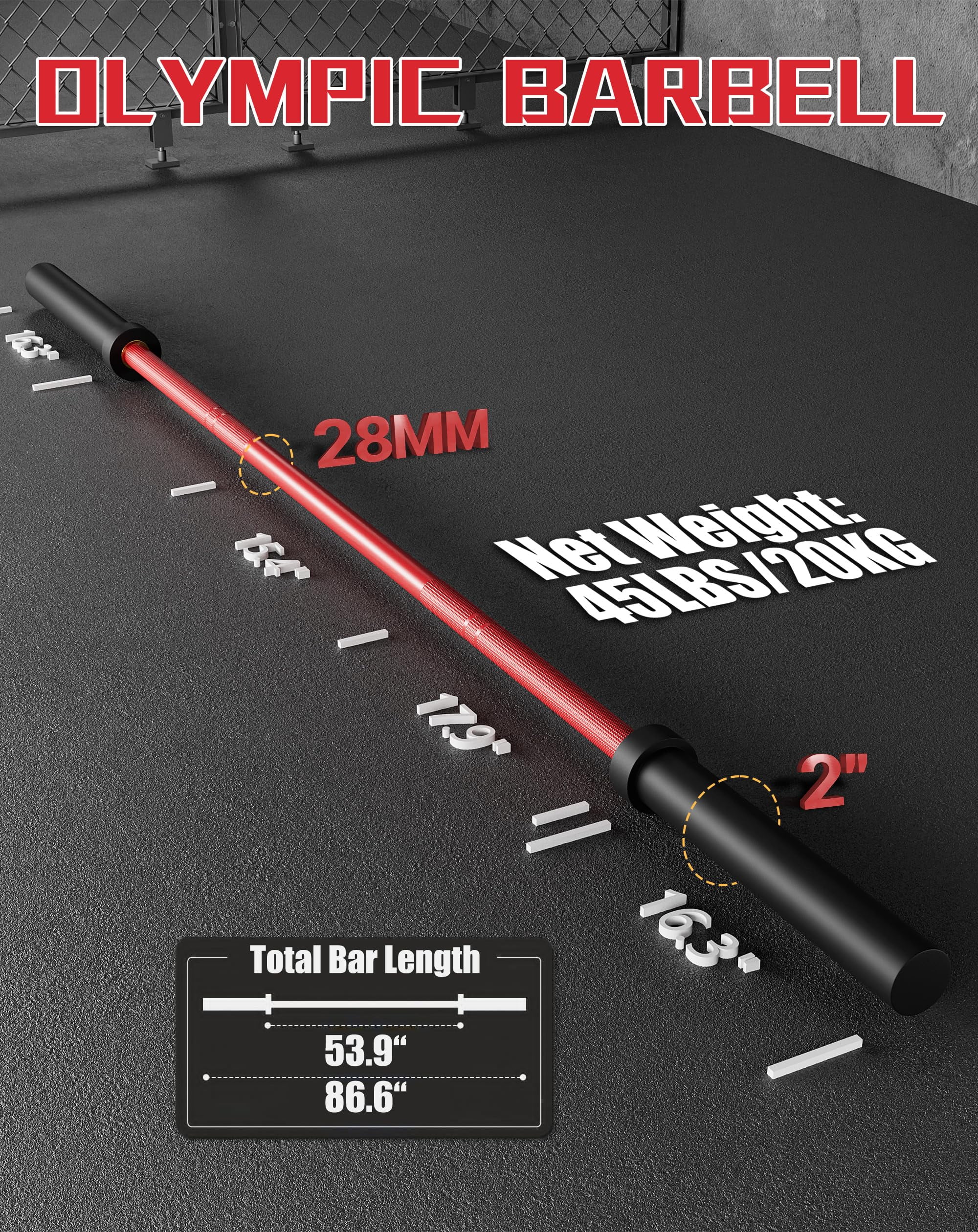 Yeshouse 7-Foot Barbell for Weightlifting, 45LB Heavy Duty Bar for Squats, Deadlifts, Bench Press, 1200LB Load