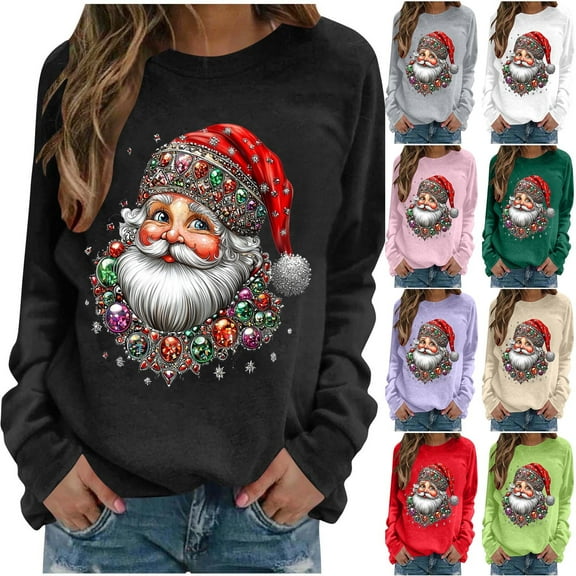 Jsaierl Women's Christmas Fleece Sweatshirts Funny Xmas Graphic Sweatshirt Soft Pullover Sweater Tops Crewneck Tunic Long Sleeve Shirts Christmas Gifts